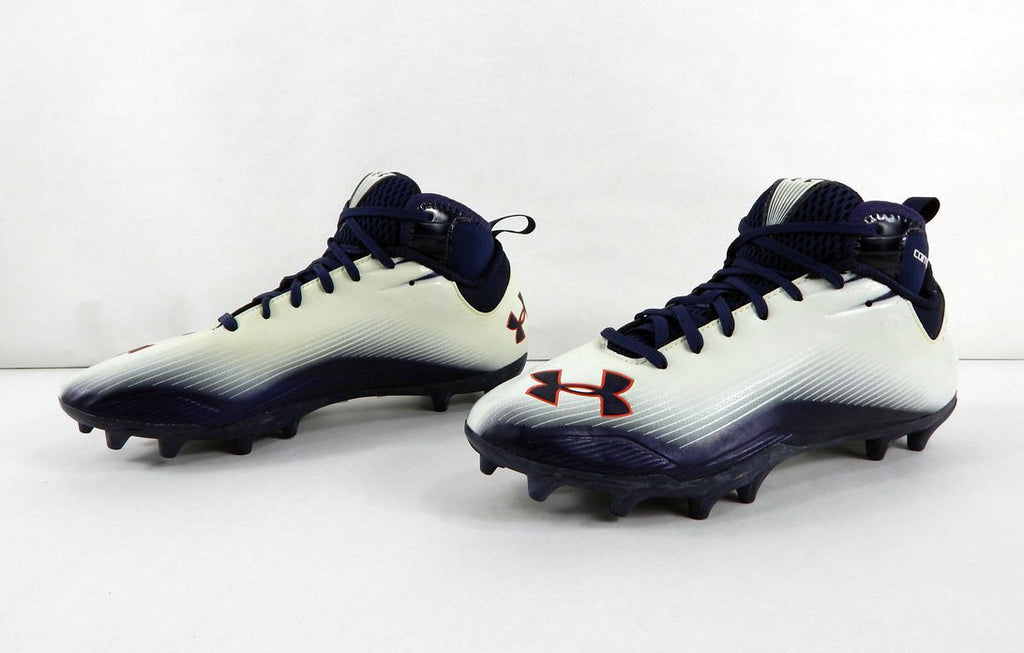 2011 Auburn Under Armour Nitro Compfit Micro G White/Navy Football Cleats 9