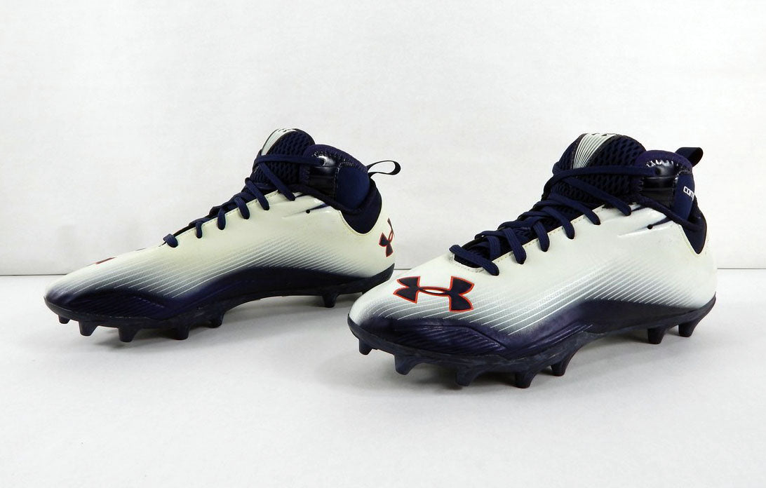 2011 Auburn Under Armour Nitro Compfit Micro G White/Navy Football Cleats 9