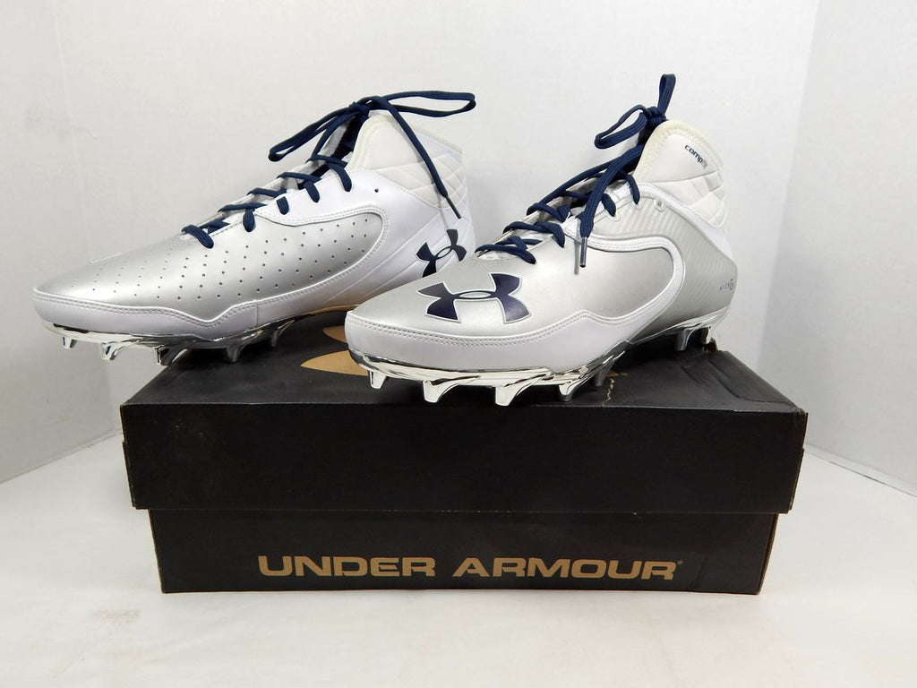 2013 Utah State Under Armour Team Nitro Icon Mid MC White Football Cleats 13.5