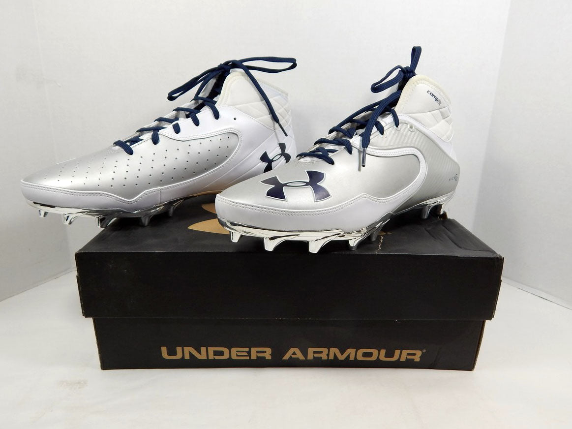 2013 Utah State Under Armour Team Nitro Icon Mid MC White Football Cleats 13.5
