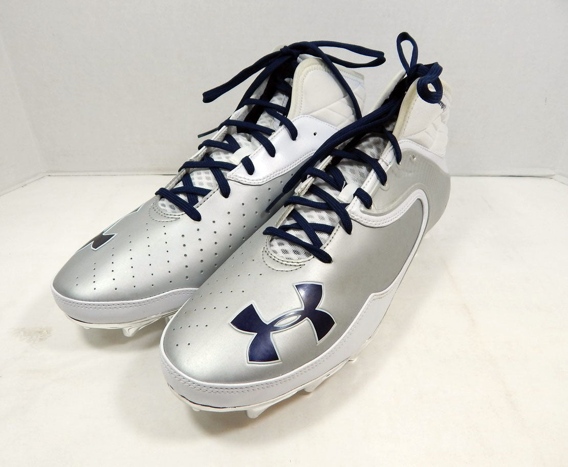 2013 Utah State Under Armour Team Nitro Icon Mid MC White Football Cleats 13.5 Pic2
