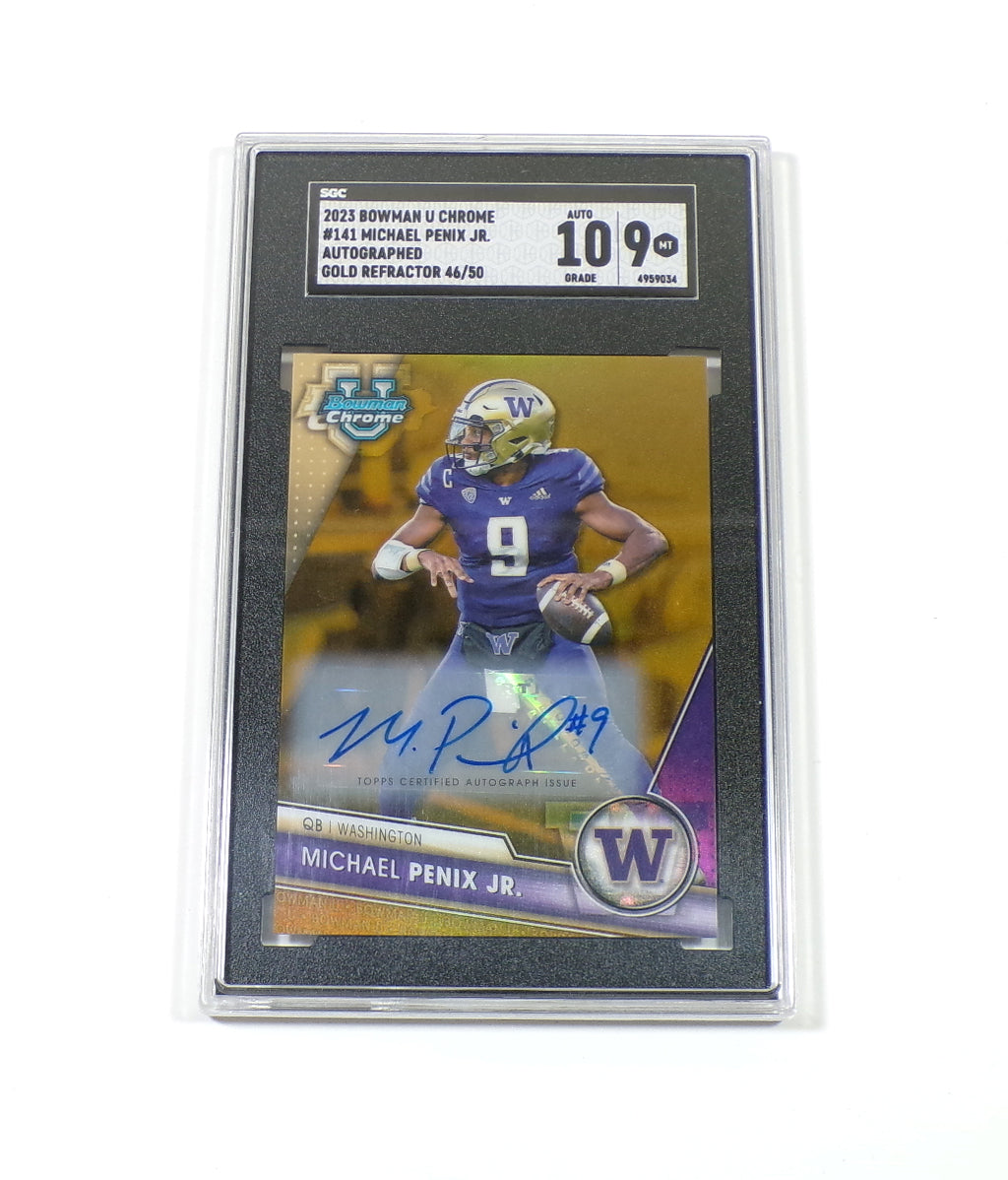 2023 Bowman U Chrome Michael Penix Jr. Auto Gold Refractor /50 SGC 9 Auto 10
