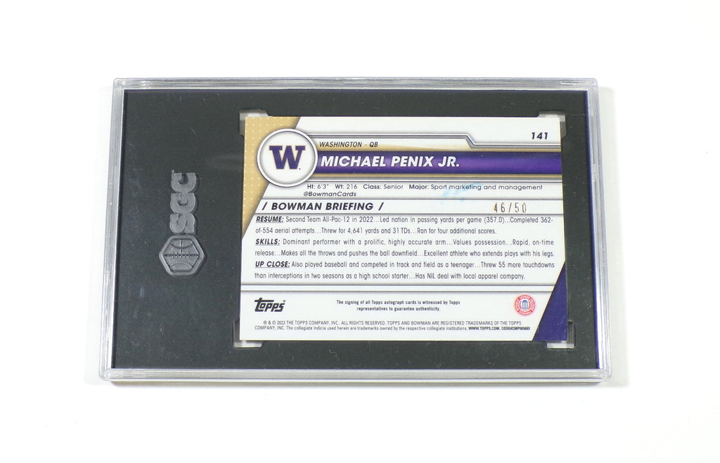 2023 Bowman U Chrome Michael Penix Jr. Auto Gold Refractor /50 SGC 9 Auto 10 Pic2