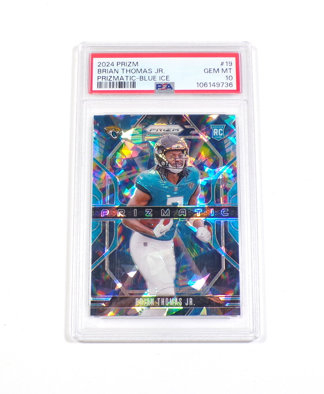 2024 Panini Prizm Prizmatic Blue Ice Brian Thomas Jr. RC #19 #'d /99 PSA 10