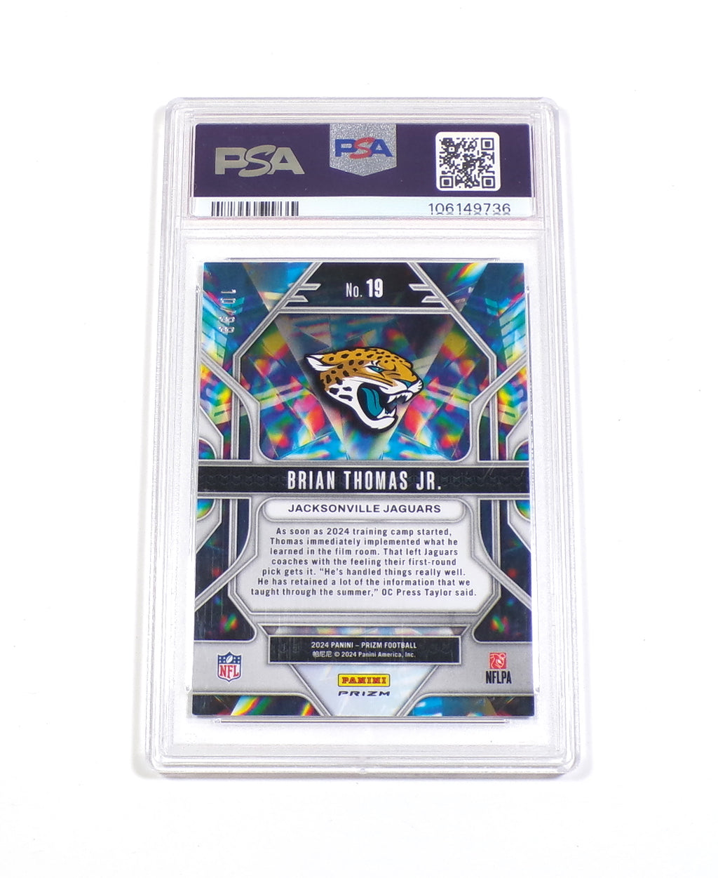 2024 Panini Prizm Prizmatic Blue Ice Brian Thomas Jr. RC #19 #'d /99 PSA 10 Pic2