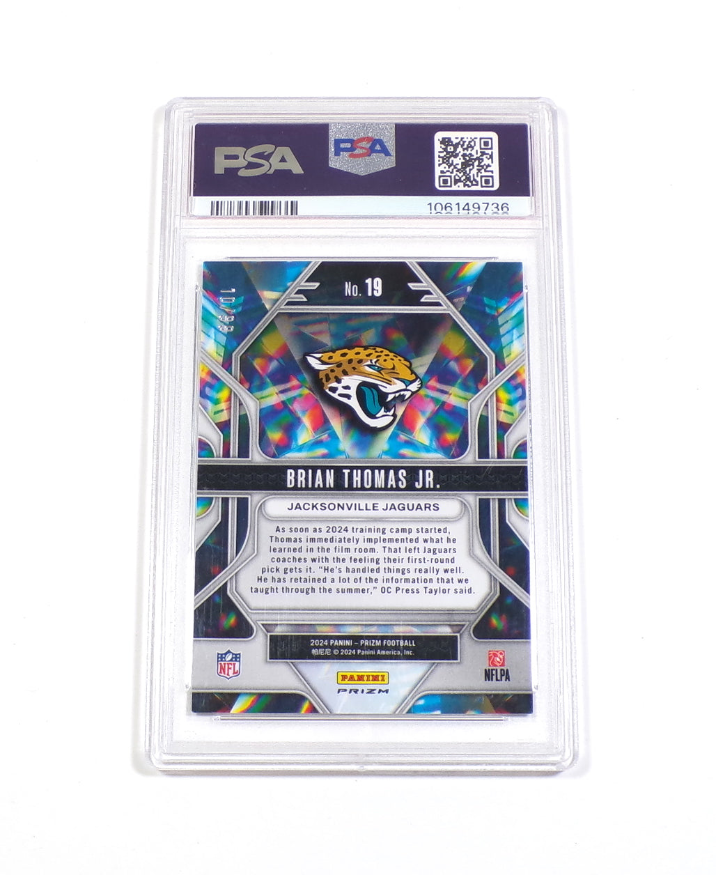 2024 Panini Prizm Prizmatic Blue Ice Brian Thomas Jr. RC #19 #'d /99 PSA 10 Pic2