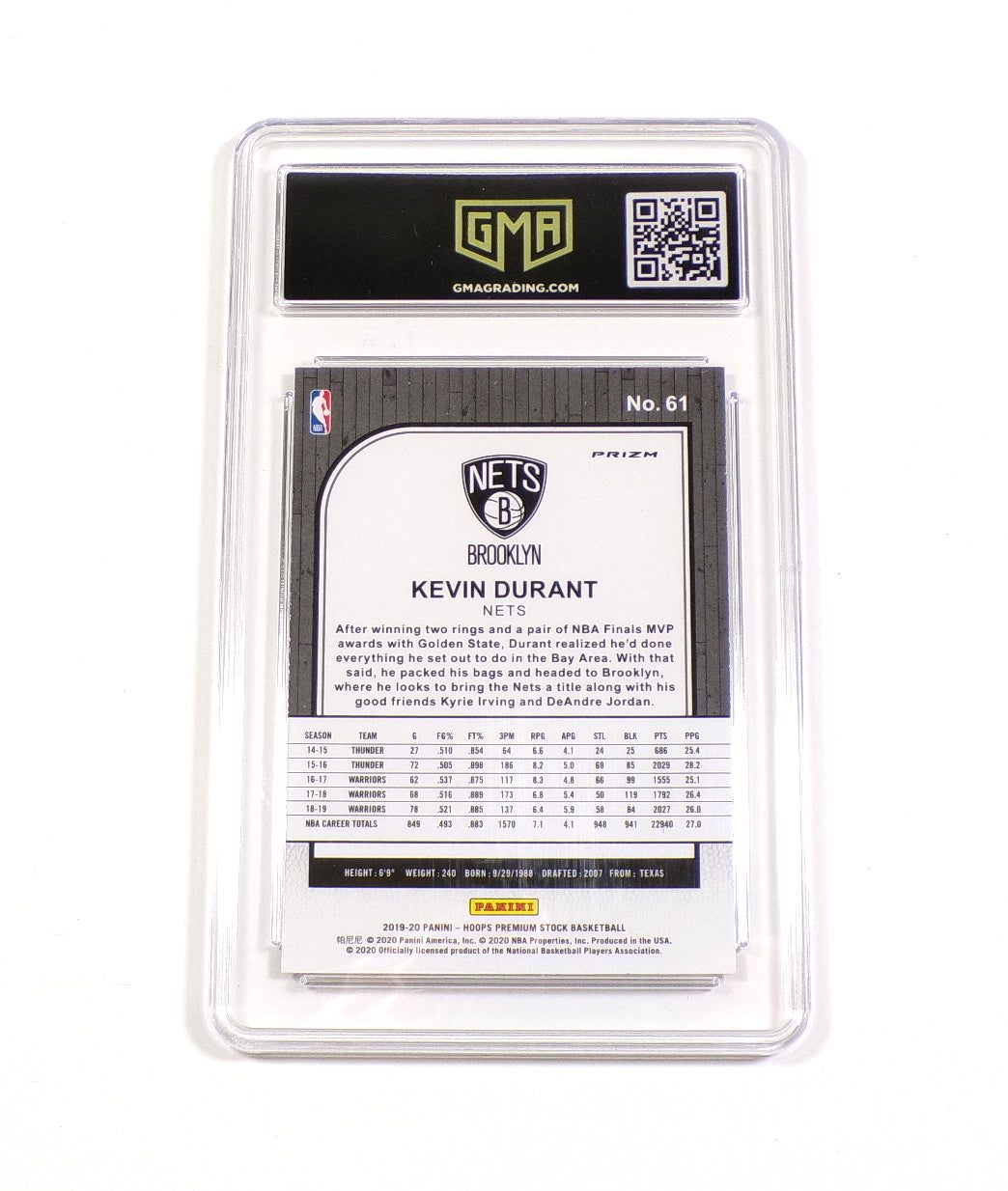 2019-20 Panini NBA Hoops Premium Stock Pulsar Prizm Kevin Durant #61 GMA 10 Pic2
