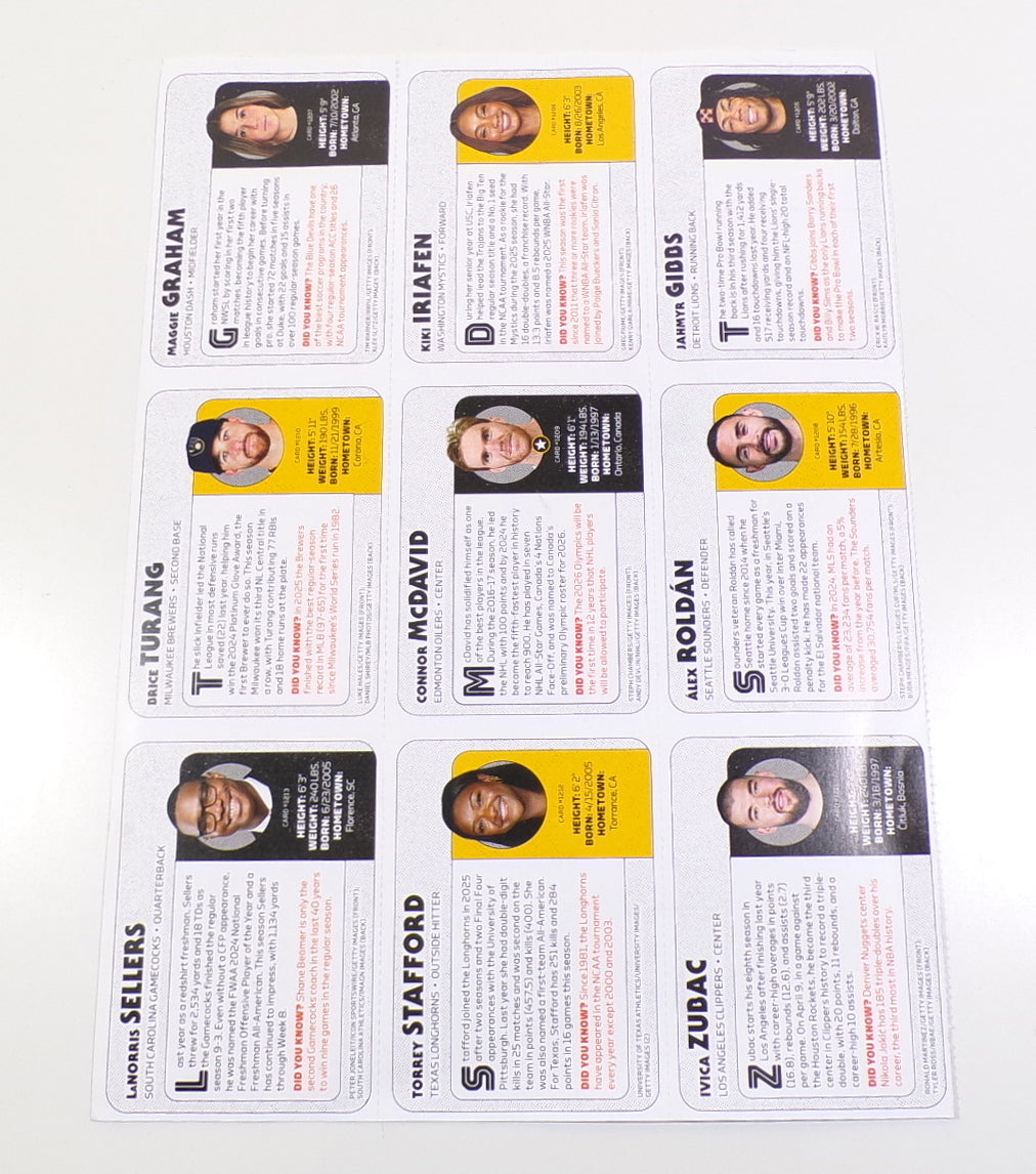 2025 Sports Illustrated for Kids 9-Card Uncut Sheet Connor McDavid Jahmyr Gibbs Pic2