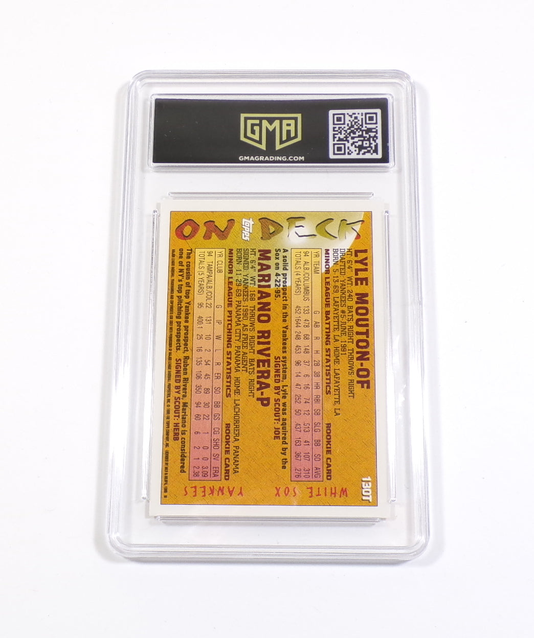 1995 Topps Traded On Deck Mariano Rivera / Lyle Mouton RC #130T GMA 8.5 Pic2