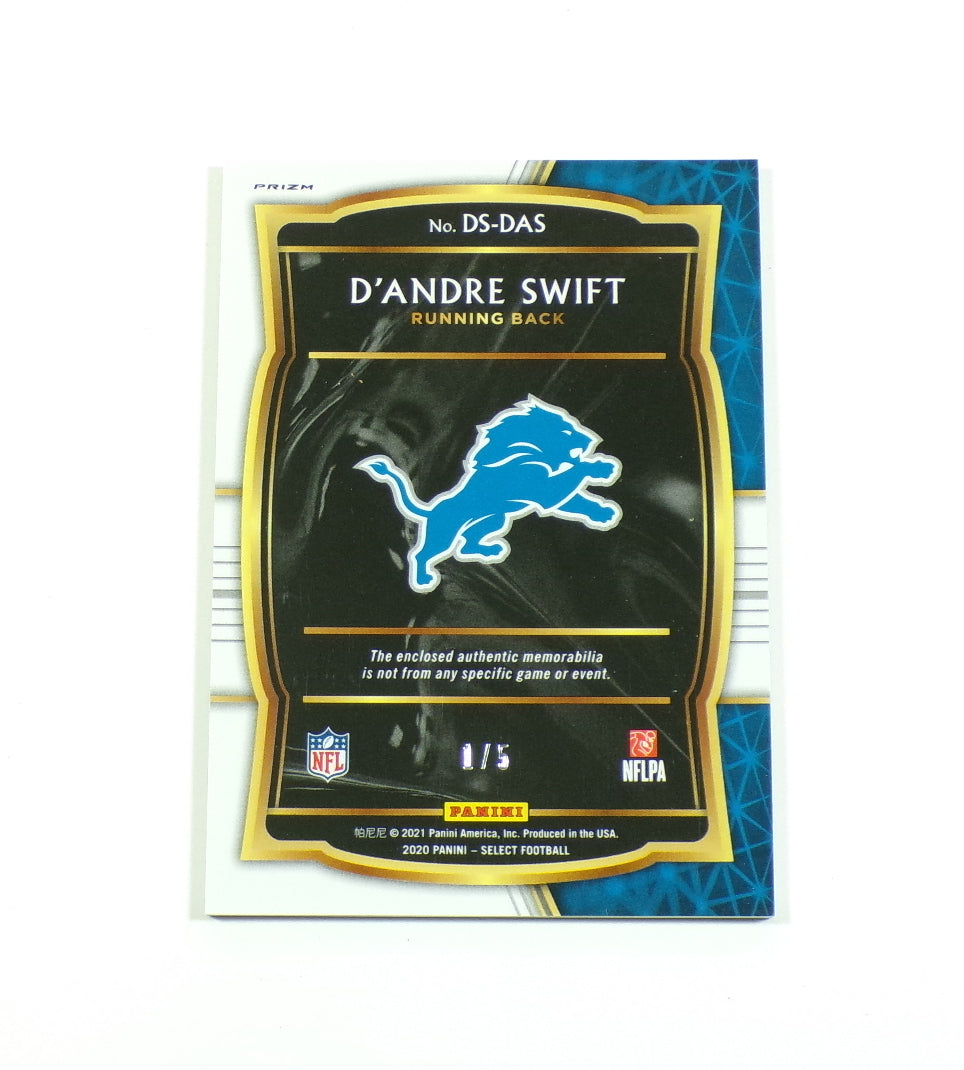 2020 Select Draft Selection Memorabilia Green Prizm D'Andre Swift RC Patch # 1/5 Pic2