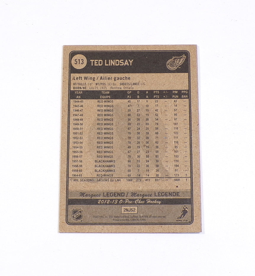 2012-13 O-Pee-Chee OPC Marquee Legend Ted Lindsay #513 On Card Auto Autograph Pic2