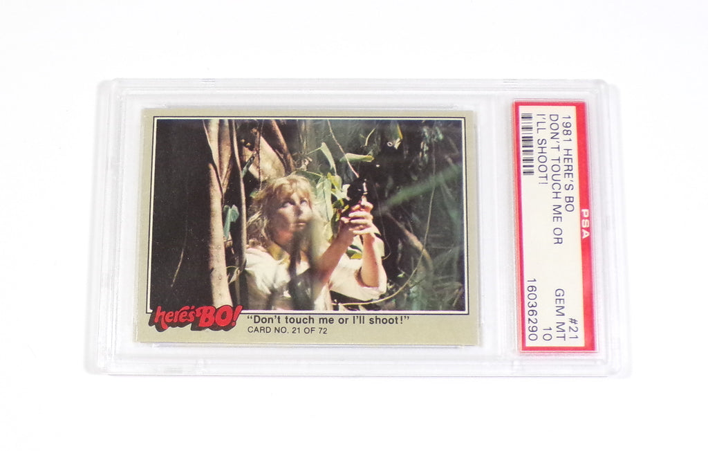 1981 Fleer Here's Bo! Don't Touch Me Or I'll Shoot #21 Bo Derek PSA 10