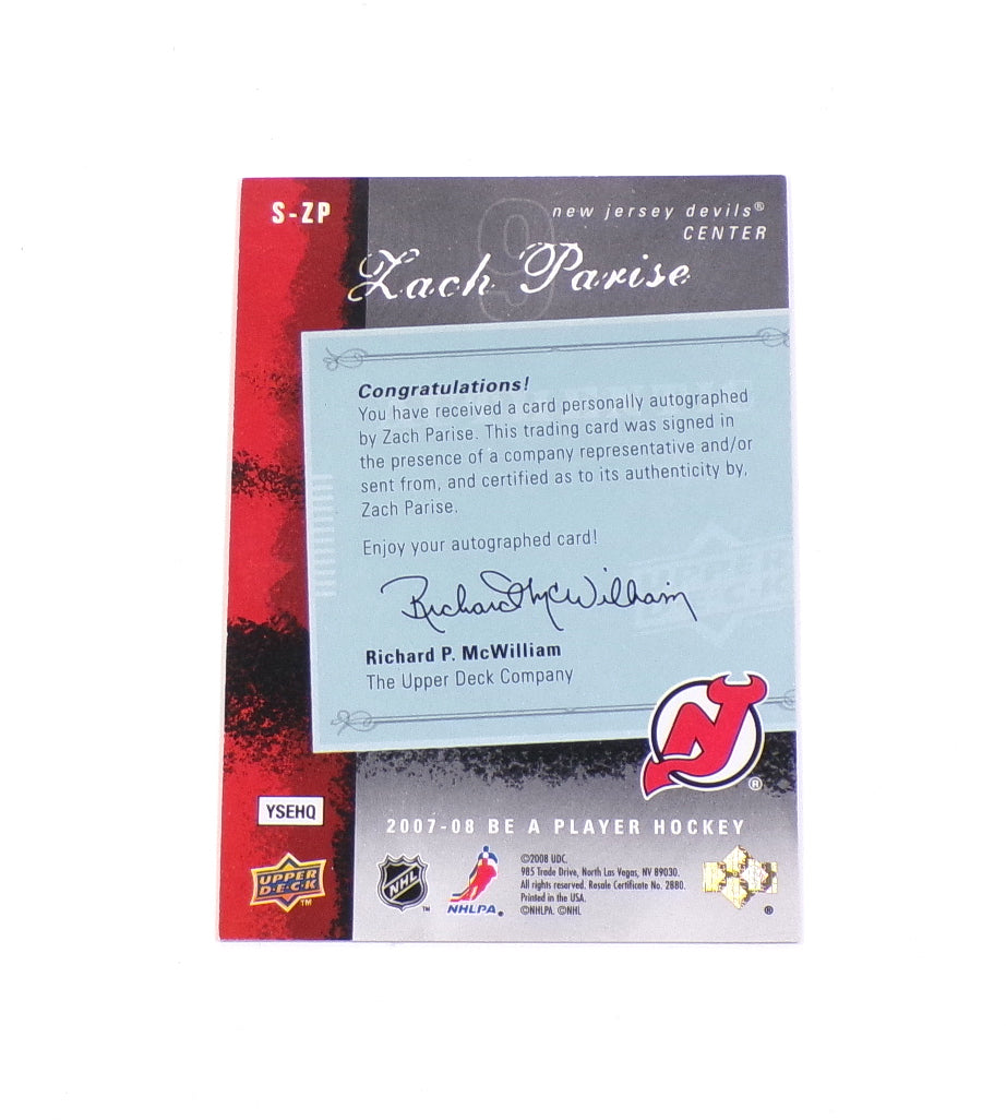 2007-08 Be A Player BAP Signatures Zach Parise #S-ZP Auto Autograph Pic2