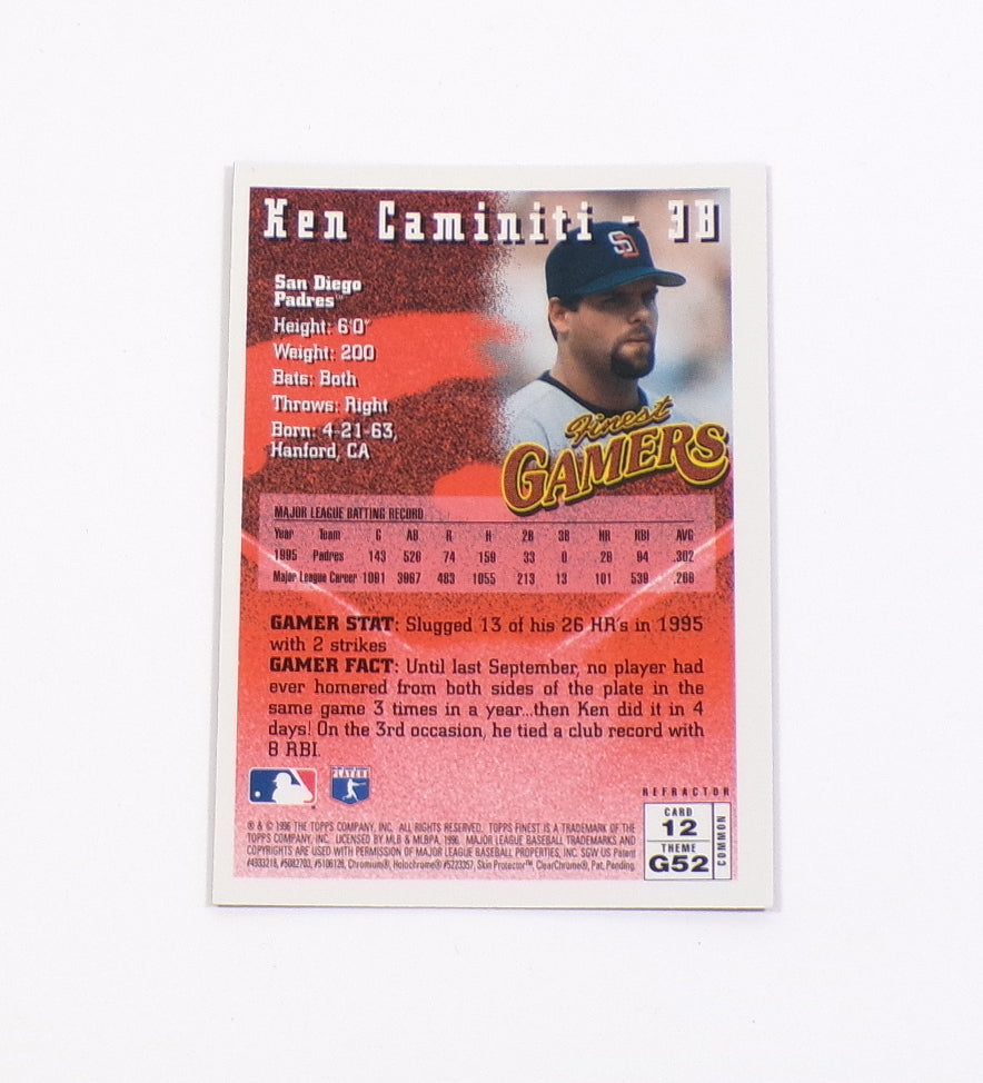1996 Topps Finest Refractor Ken Caminiti #12 w/ Coating Pic2