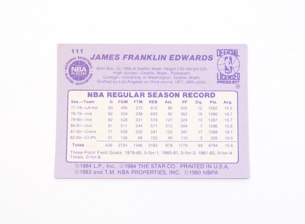 1983-84 Star James Edwards #111 Suns Nm/Mt Pic2