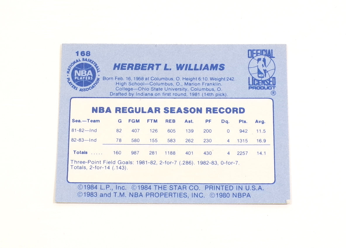 1983-84 Star Herb Williams RC #168 Pacers Nm/Mt Pic2