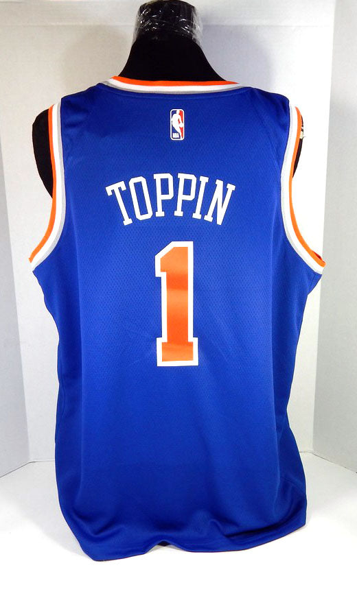 Mens 2020-21 New York Knicks Obi Toppin #1 Blue Swingman Jersey 56 Nike Pic2