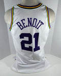 1992-93 Utah Jazz David Benoit #21 Game Used White Jersey Rookie Year DP06144 - DP06144