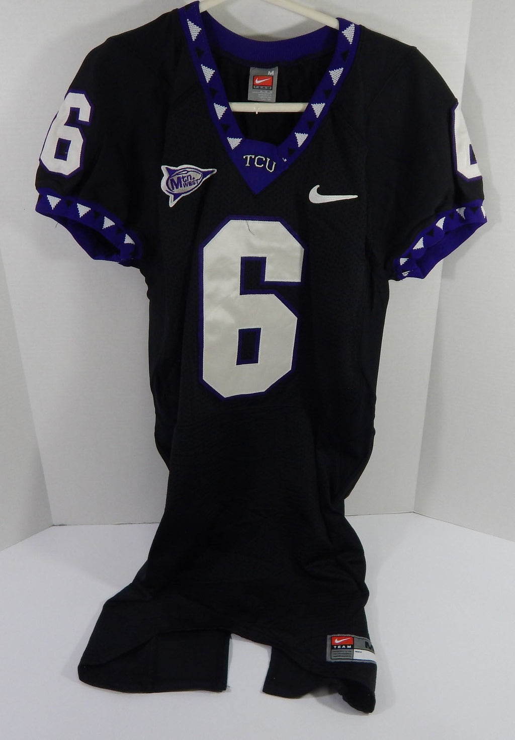 2000s Texas Christian Horned Frogs #6 Game Used Black Jersey Name Plate Rem M 5 - DP59115