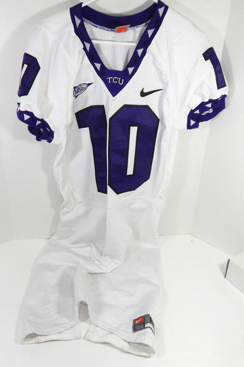 2000s Texas Christian TCU Horned Frogs #10 Game Used White Jersey NP R M 09 - DP58809