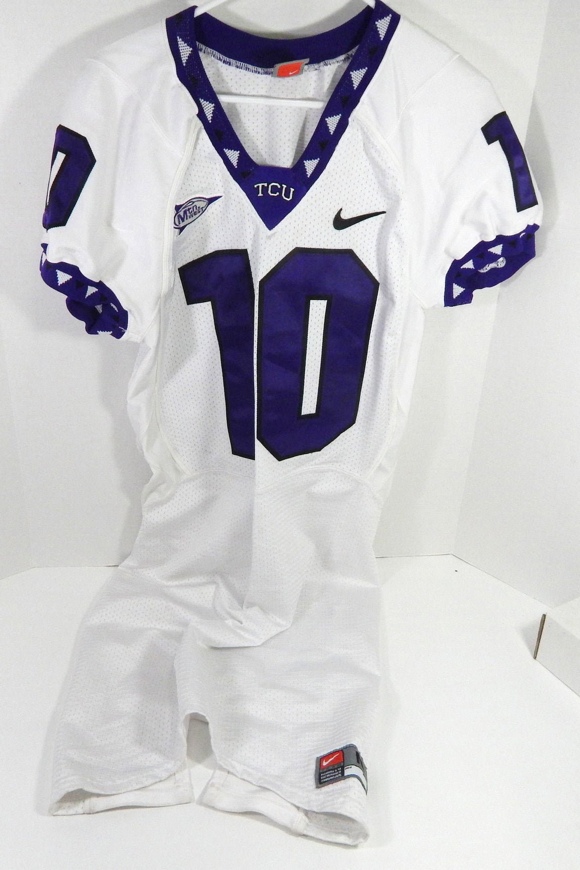 2000s Texas Christian TCU Horned Frogs #10 Game Used White Jersey NP R M 09 - DP58809