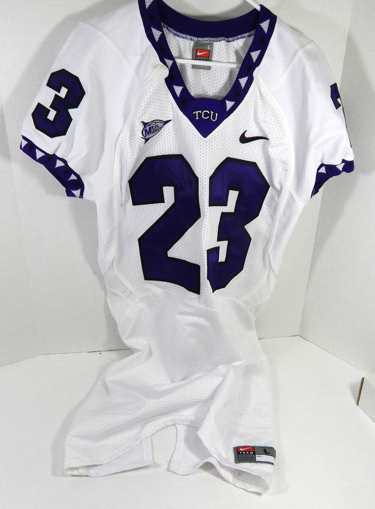 2000s Texas Christian TCU Horned Frogs #23 Game Used White Jersey NP Rem L 796 - DP58796