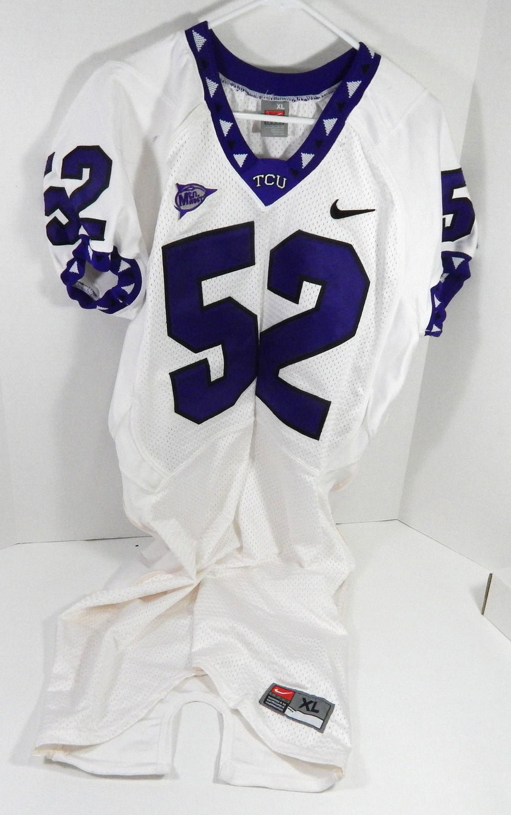 2000s Texas Christian TCU Horned Frogs #52 Game Used White Jersey NP Rem XL 793 - DP58793