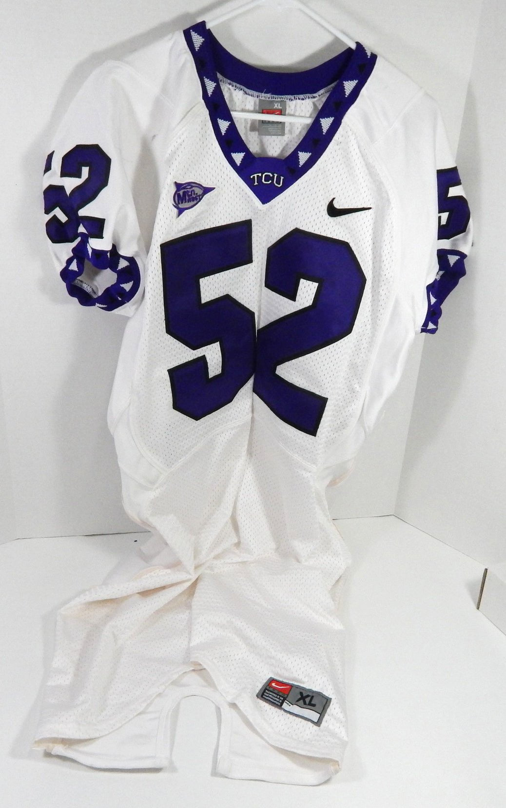2000s Texas Christian TCU Horned Frogs #52 Game Used White Jersey NP Rem XL 793 - DP58793