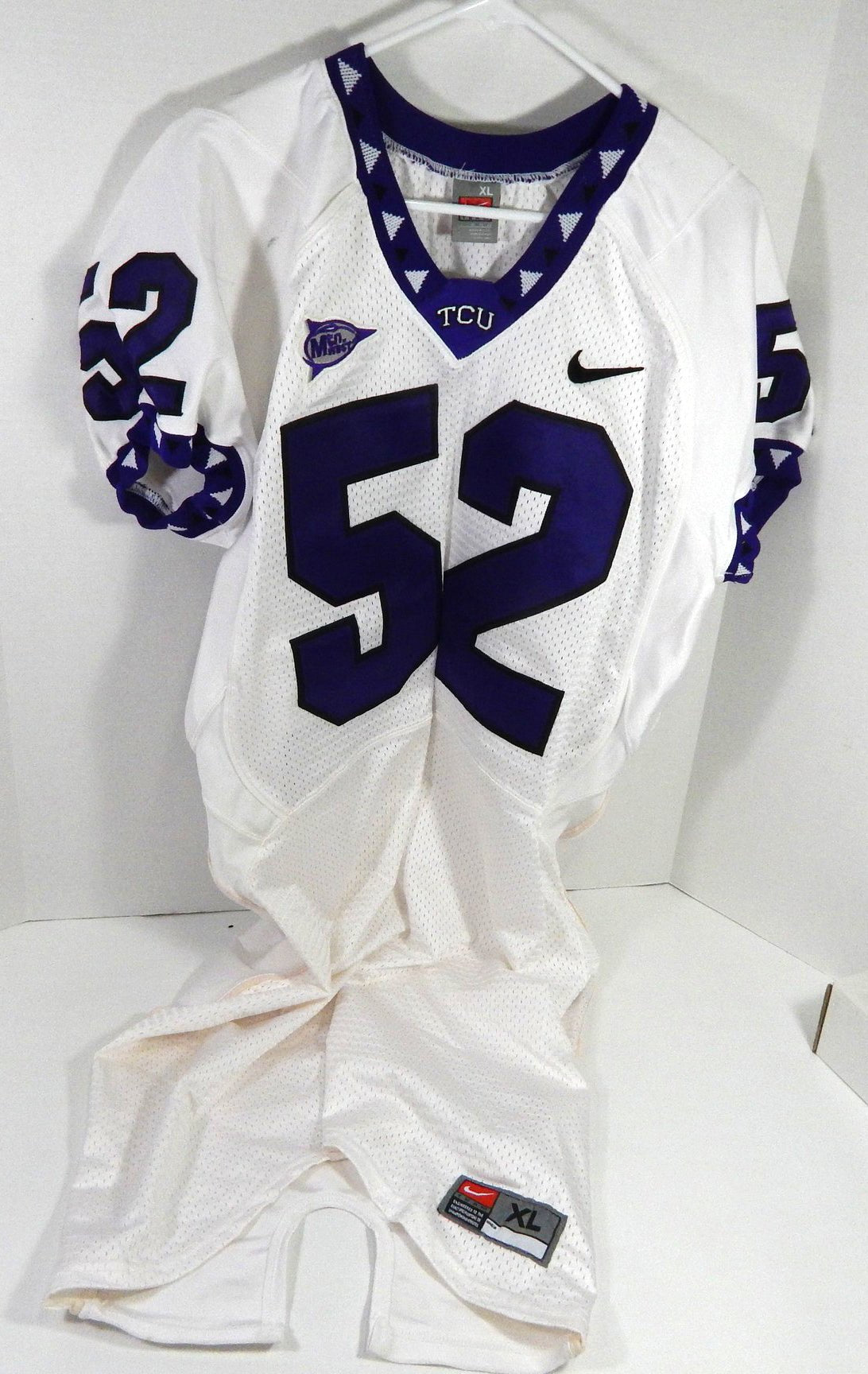 2000s Texas Christian TCU Horned Frogs #52 Game Used White Jersey NP Rem XL 793 - DP58793