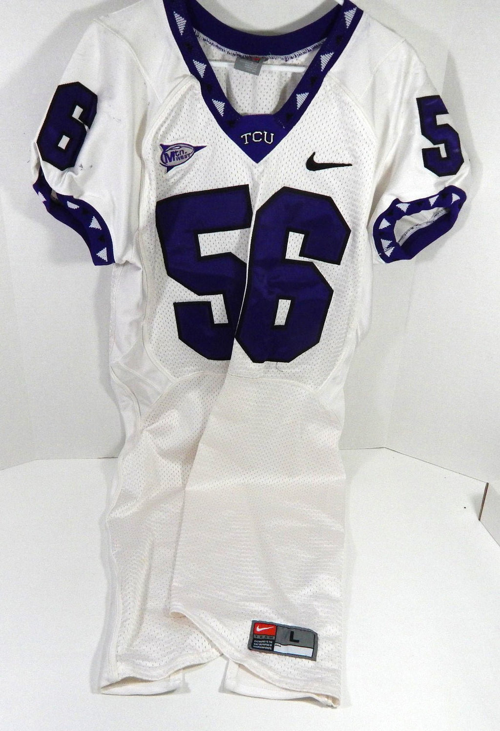2000s Texas Christian TCU Horned Frogs #56 Game Used White Jersey NP Rem L 791 - DP58791