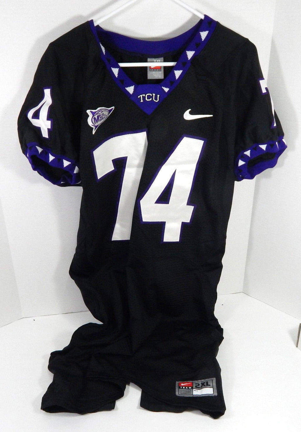 2000s Texas Christian TCU Horned Frogs #74 Game Used Black Jersey NP Rem XXL 799 - DP58799