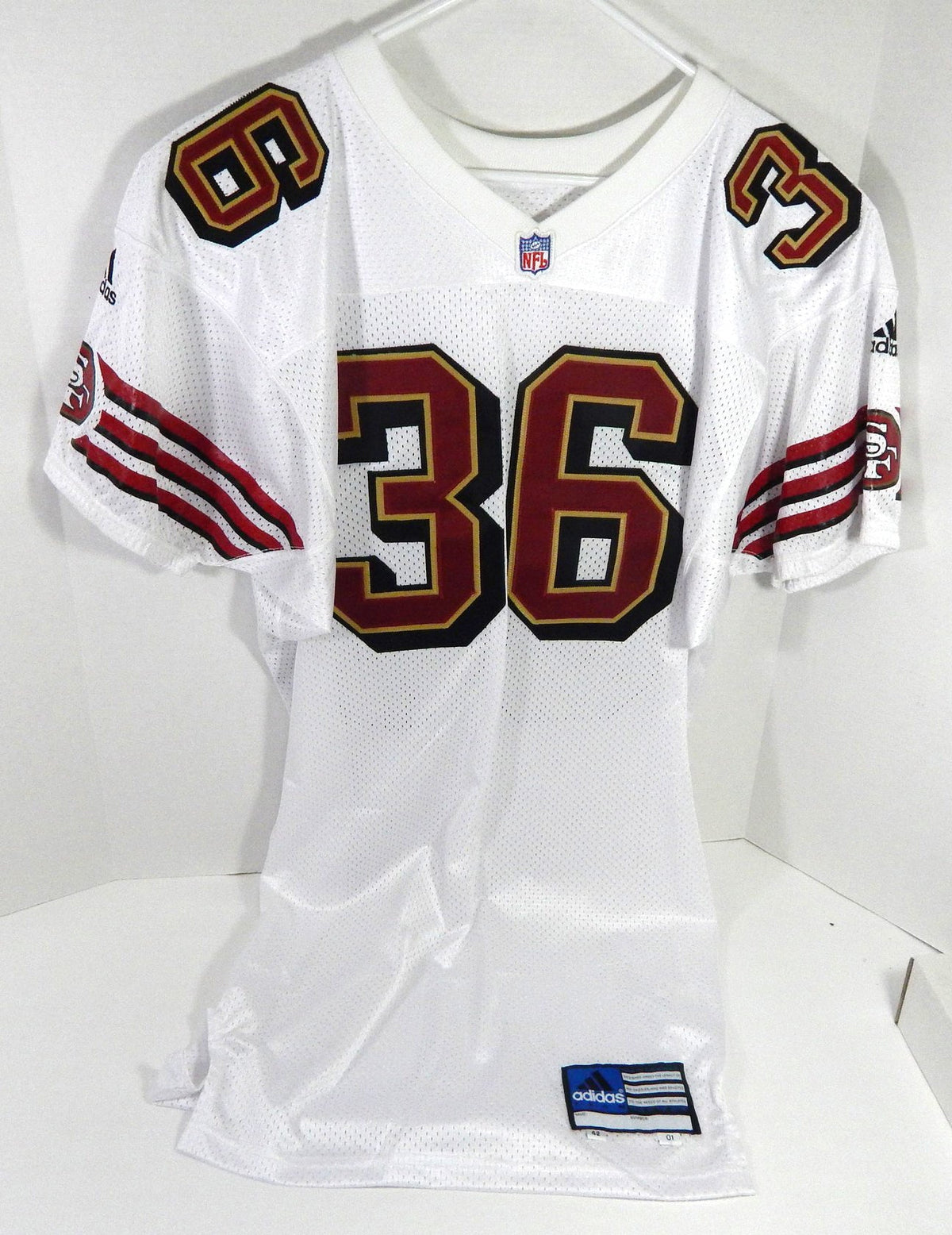 2001 San Francisco 49ers Jason Webster #36 Game Issued White Jersey 42 DP58906 - DP58906