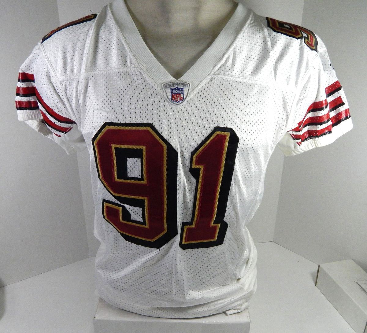 2002 San Francisco 49ers Chike Okeafor #91 Game Issued White Jersey 44 DP58892 - DP58892