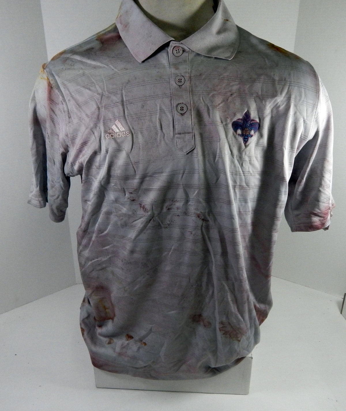 2012-13 New Orleans Pelicans Team Issued Striped Polo Shirt L DP64810 - DP64810