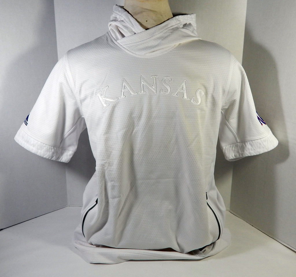 2015-16 Kansas Jayhawks Team Issued White BlackIce SS Hoodie Sweatshirt 2XL2 15S - 712315S
