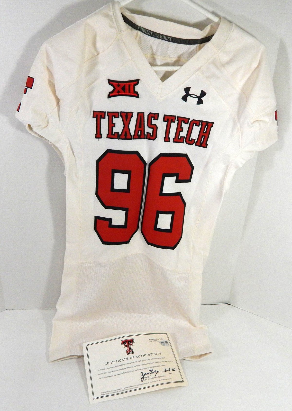 2015 Texas Tech Red Raiders #96 Game Used White Jersey 44 37 - DP62137