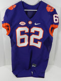2016 Clemson Tigers #62 Game Used Purple Jersey NP Rem 44 751 - DP26751