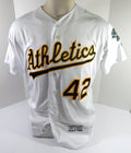 2016 Oakland Athletics Philip Pohl #42 Game Issued Used White Jersey Robinson 0 - DP46140