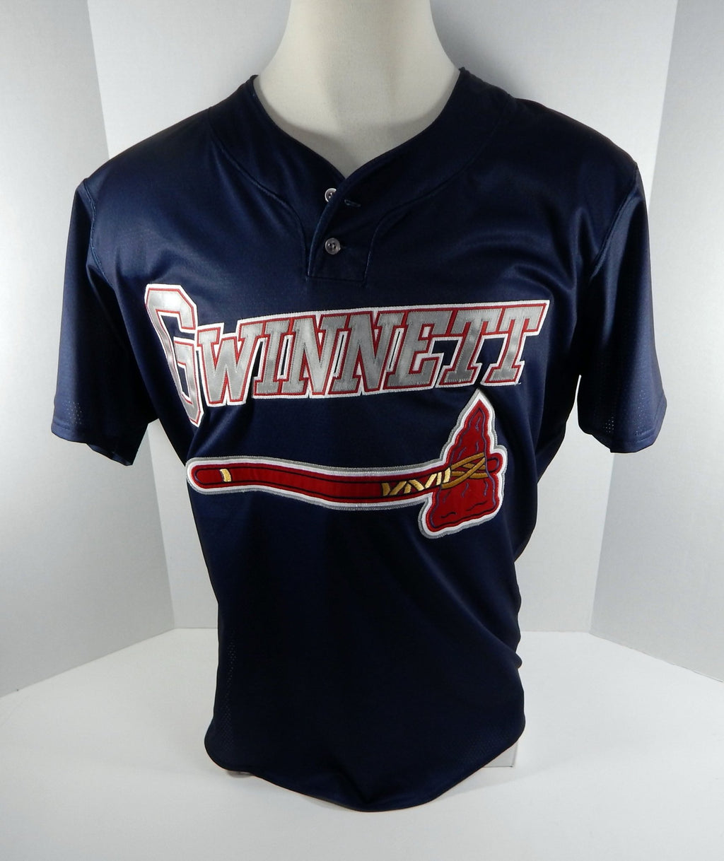 2017 Gwinnett Braves Ozzie Albies #1 Game Used Navy Batting Practice Jersey - BRAVE0155