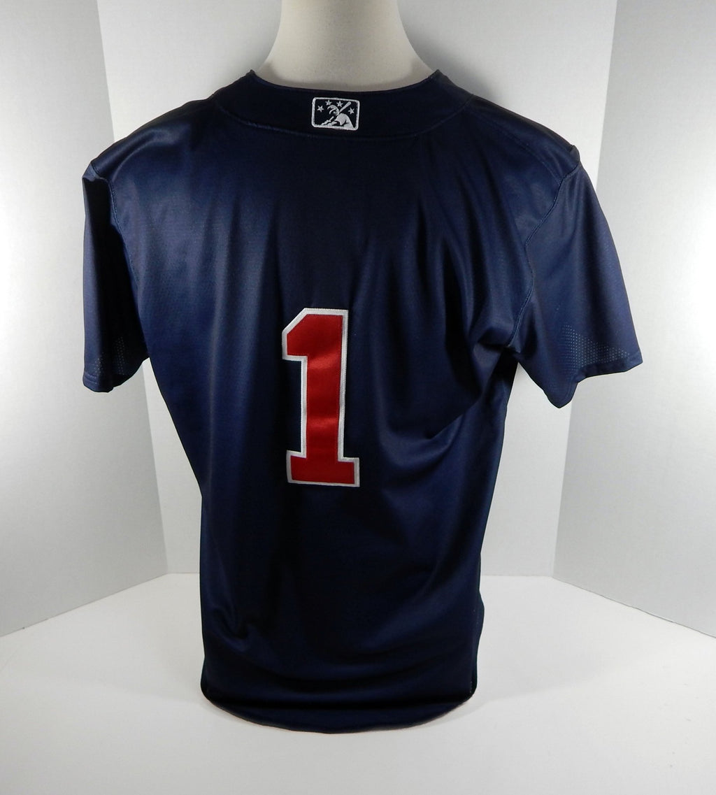 2017 Gwinnett Braves Ozzie Albies #1 Game Used Navy Batting Practice Jersey - BRAVE0155