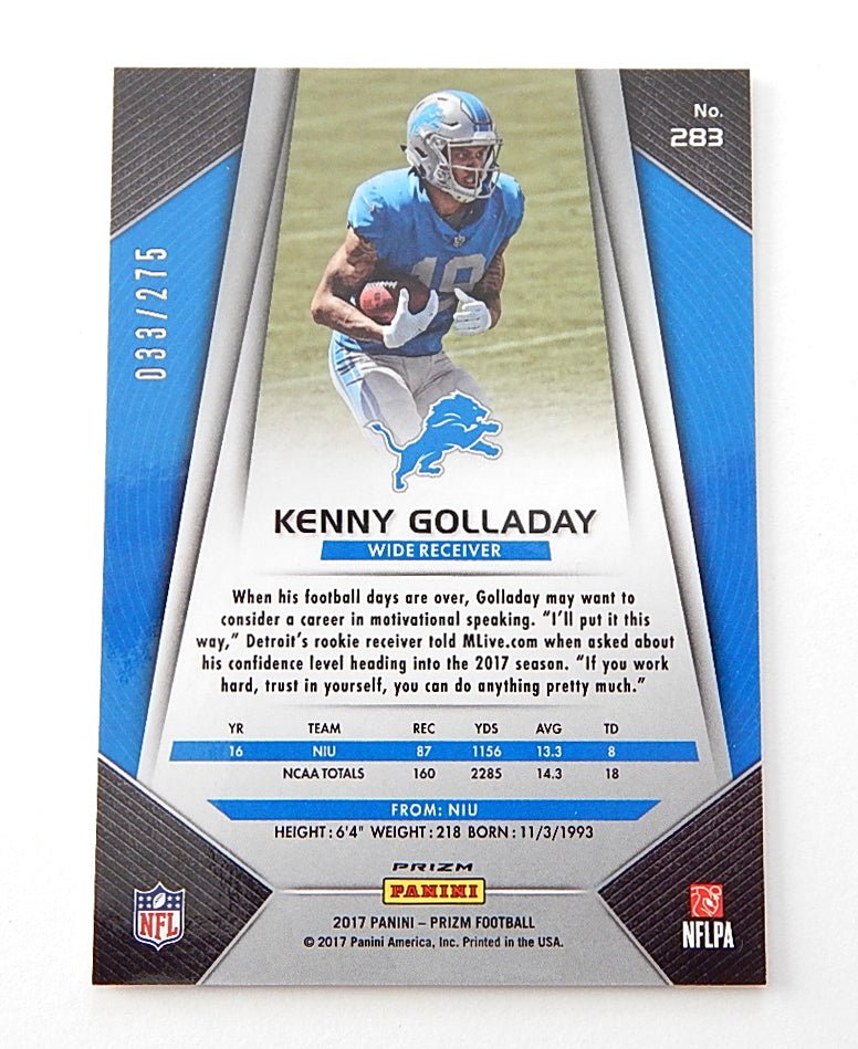 2017 Panini Prizm Orange Prizm Kenny Golladay RC #283 Lions #'d 033/275 - DJ043505