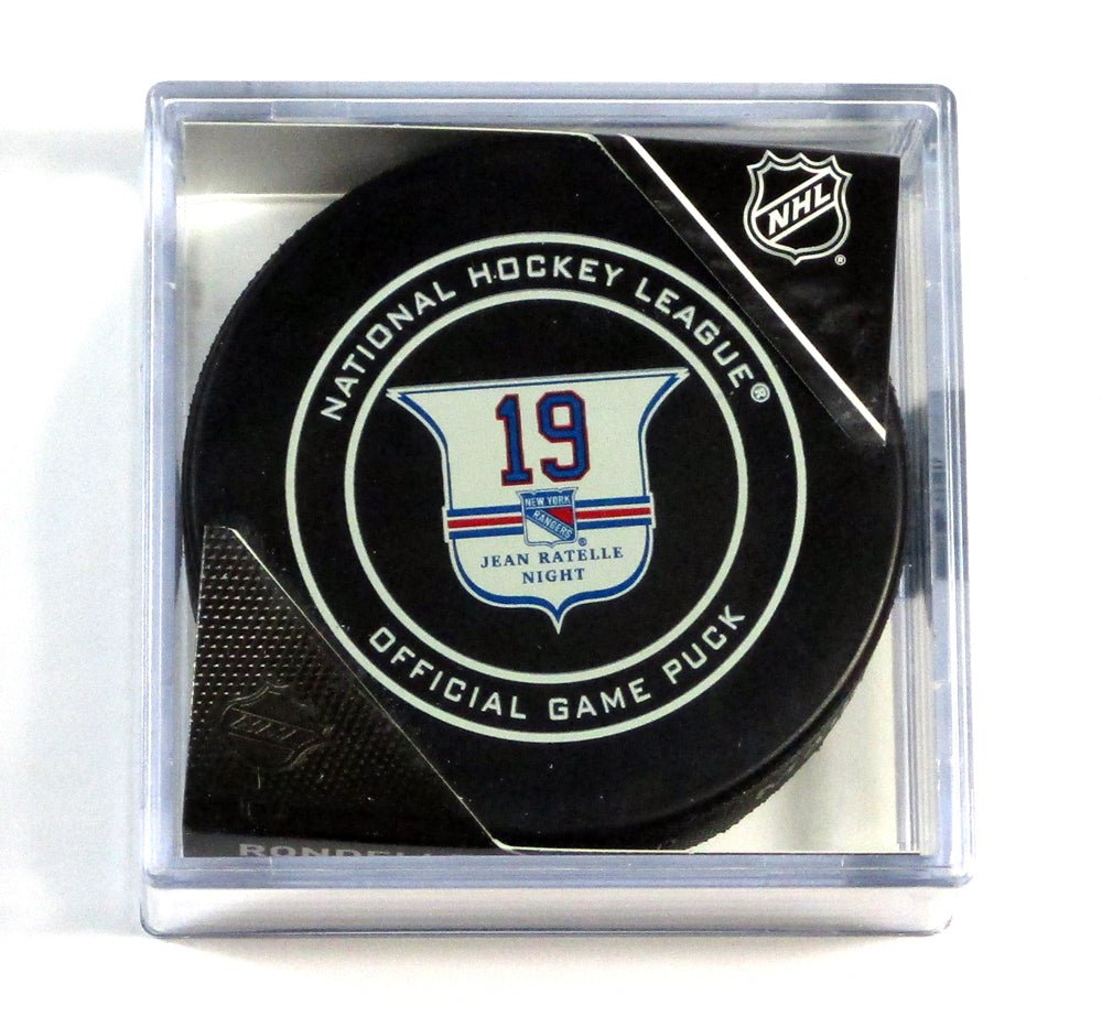 2018 New York Rangers 19 Jean Ratelle Night Jersey Retirement NHL Game Puck New - 5105670S