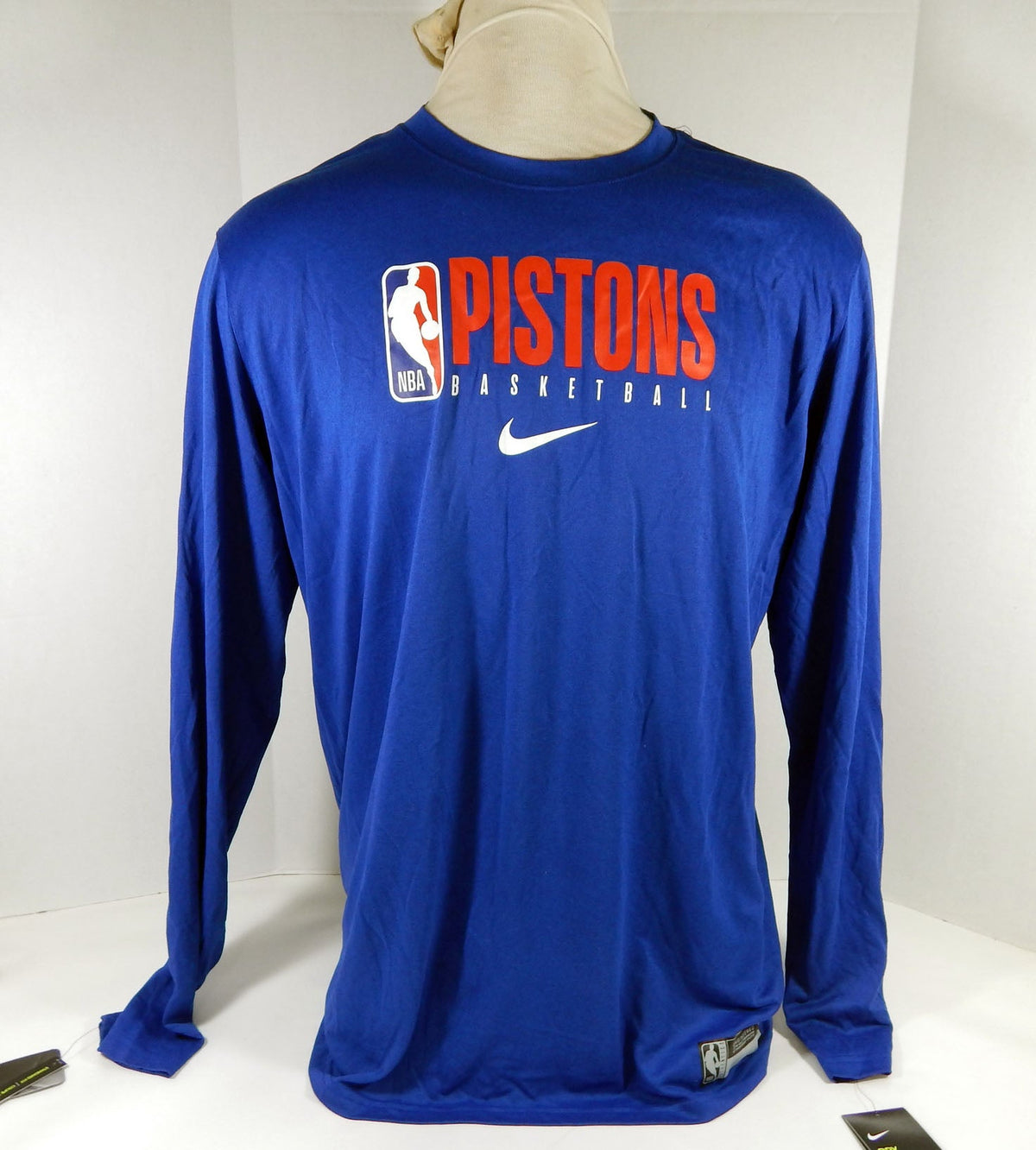 2019-20 Detroit Pistons Game Issued Blue Training Long Sleeve Shirt 495 2XLT 2S - 712052S