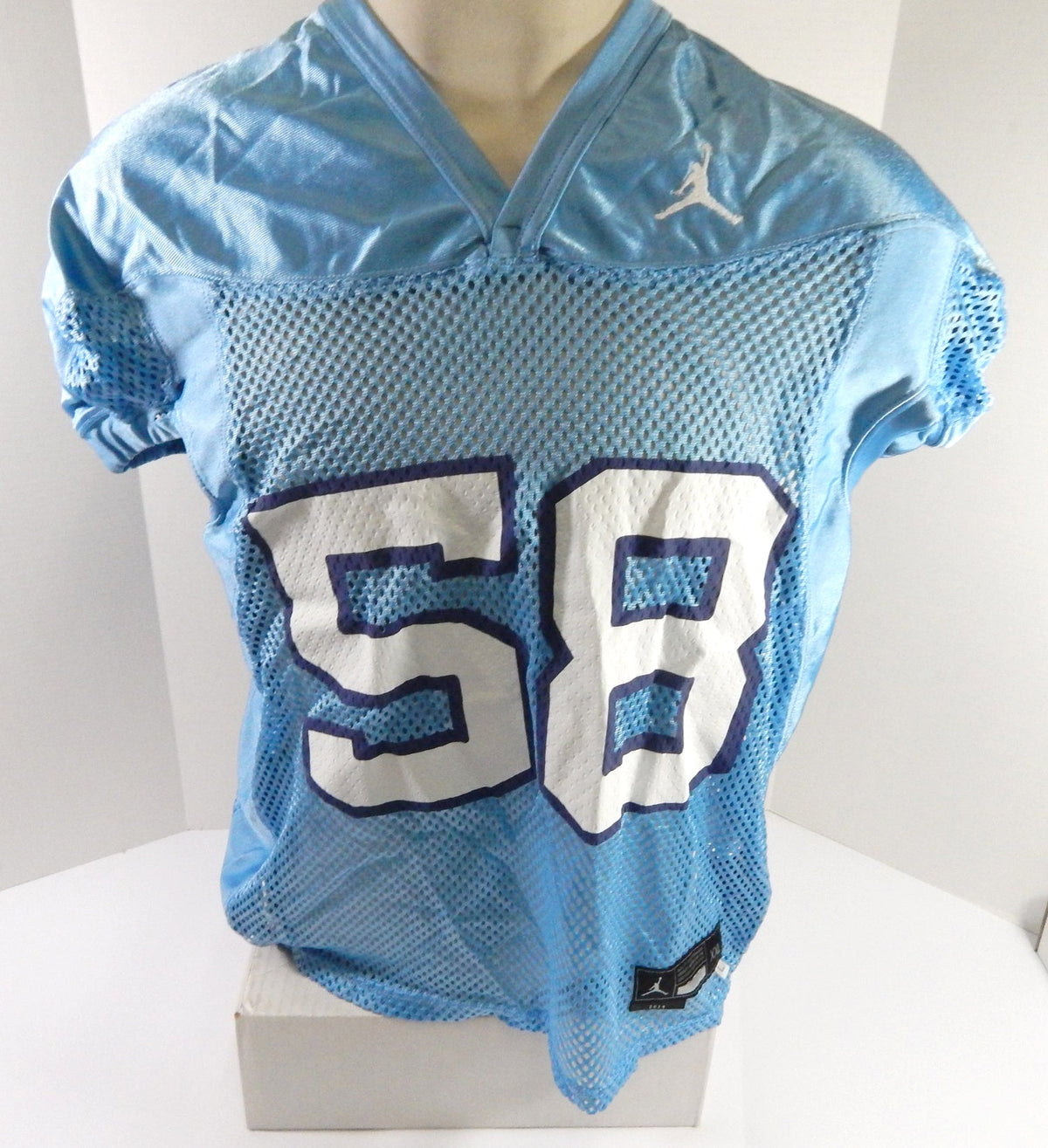 2019 North Carolina Tar Heels UNC #58 Game Used Blue Practice Jersey Jordan 43 - DP55343