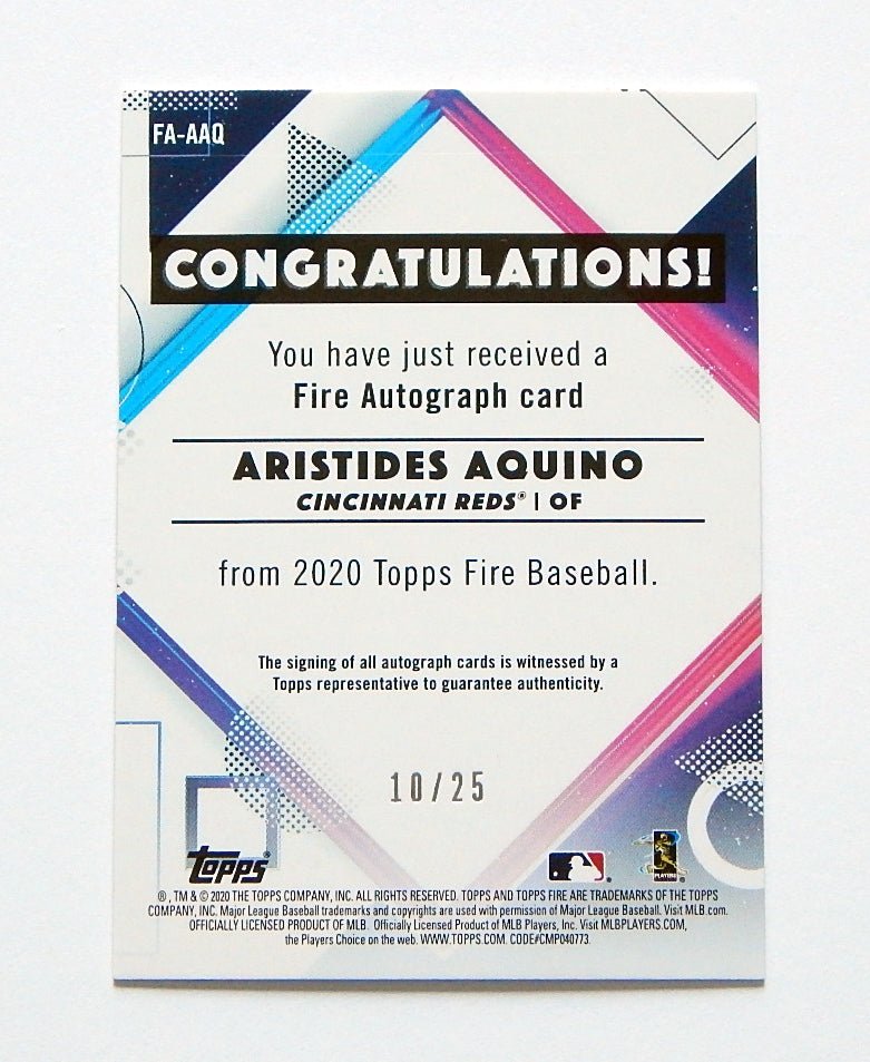 2020 Topps Fire Autographs Magenta Aristides Aquino RC #FA-AAQ Auto #'d 10/25 - DJ044194