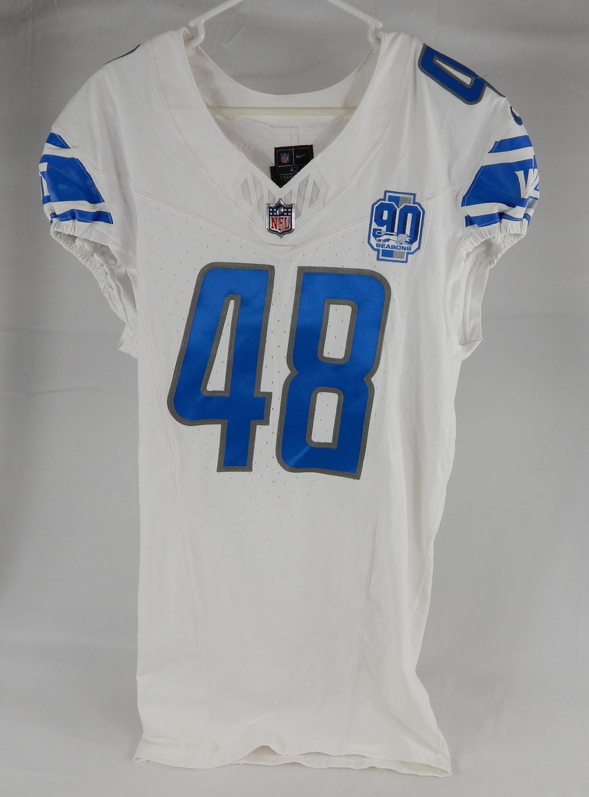 2023 Detroit Lions Zach Morton #48 Game Issued White Jersey 90th Patch 42+4 63 - DP101963