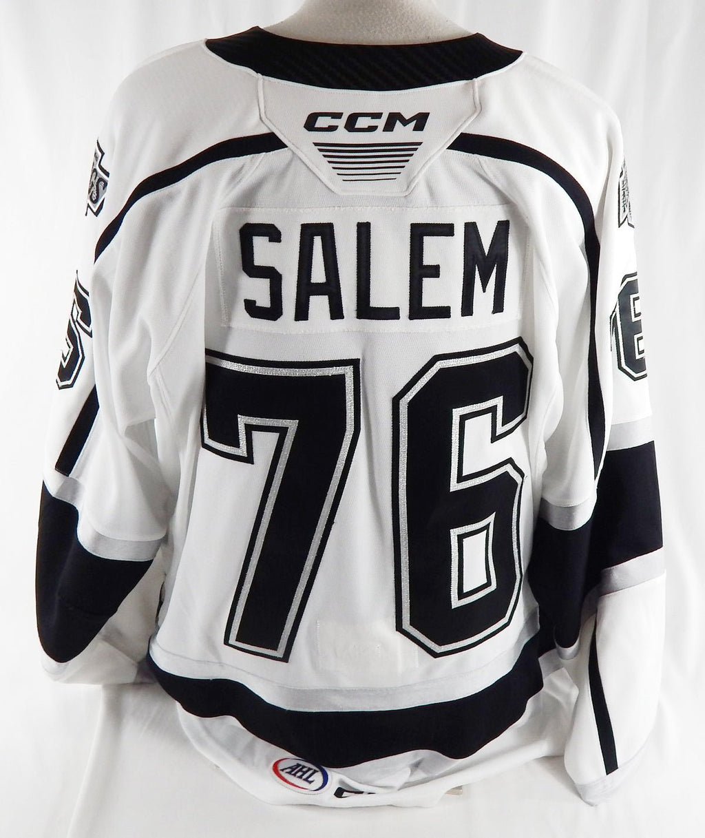 2024-25 Ontario Reign Luc Salem #76 Game Used White Jersey 56 110 - DP116110