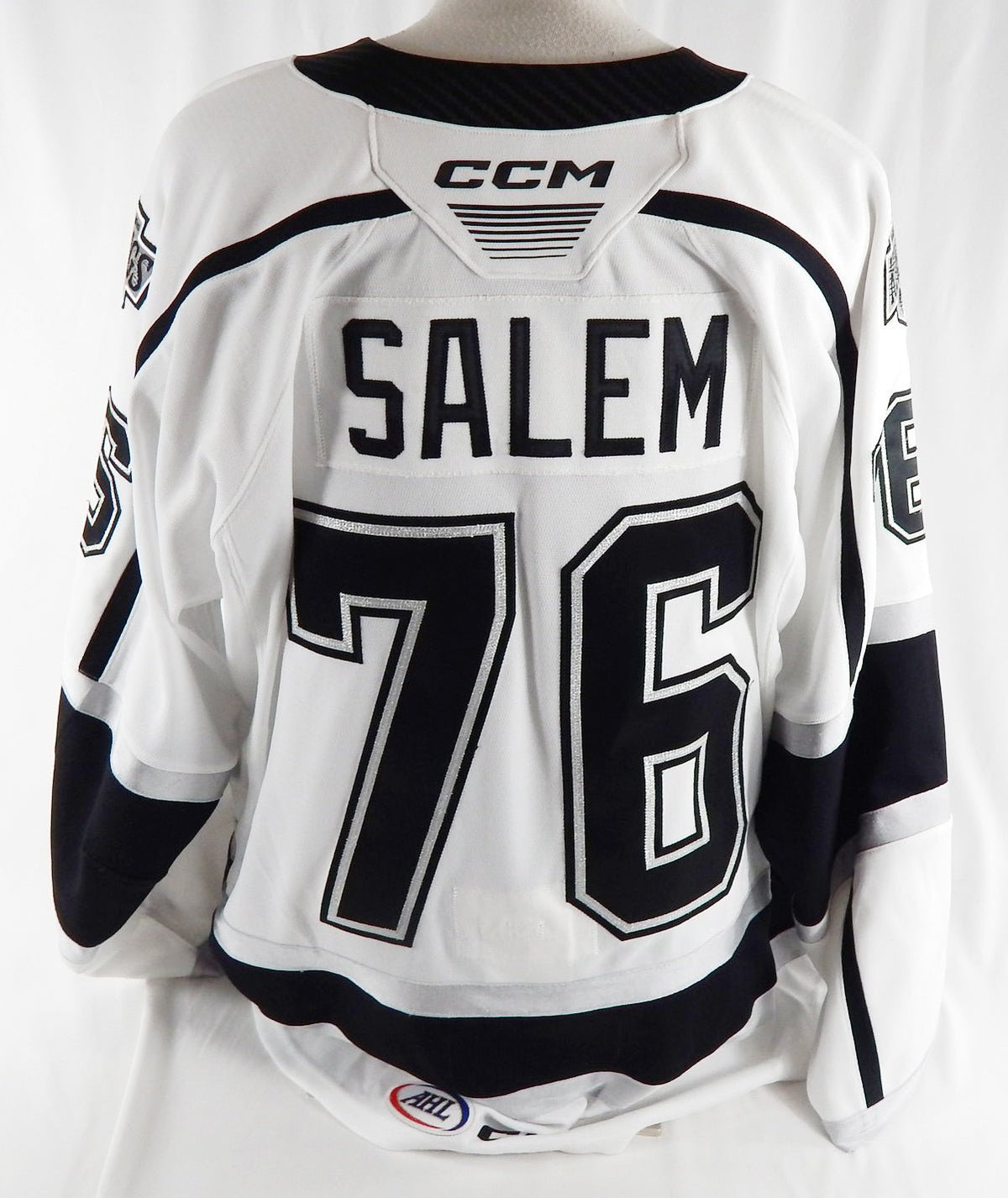 2024-25 Ontario Reign Luc Salem #76 Game Used White Jersey 56 110 - DP116110