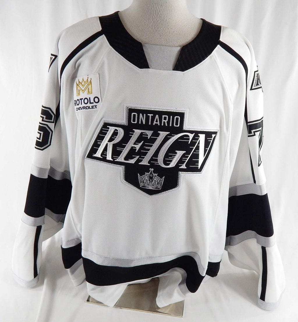 2024-25 Ontario Reign Luc Salem #76 Game Used White Jersey 56 110 - DP116110