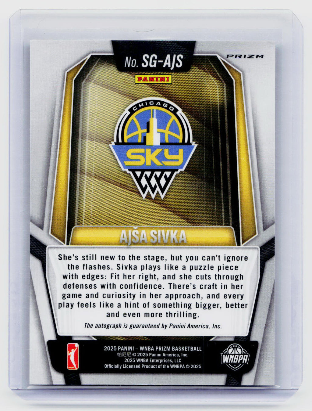 2025 Panini WNBA Prizm Signatures Silver Prizm Ajsa Sivka RC #SG-AJS Auto Pic2